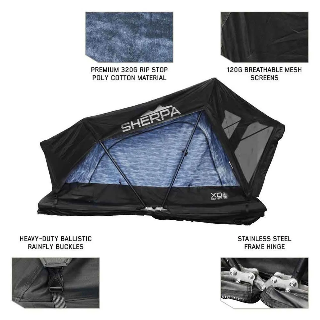 XD Sherpa Hybrid Soft Shell Roof Top Tent, Blue Body & Black Rainfly